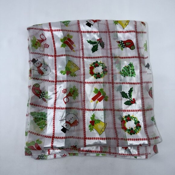Vintage Scarf Christmas Holiday 56” Rectangle Long Snowman Holly Runner Cover - Picture 8 of 12